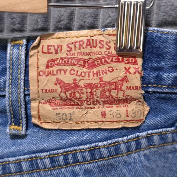 Levis 501 Light Wash Jeans 38x30 VTG 90s Retro Button Fly Distressed Grunge Work - Picture 11 of 16